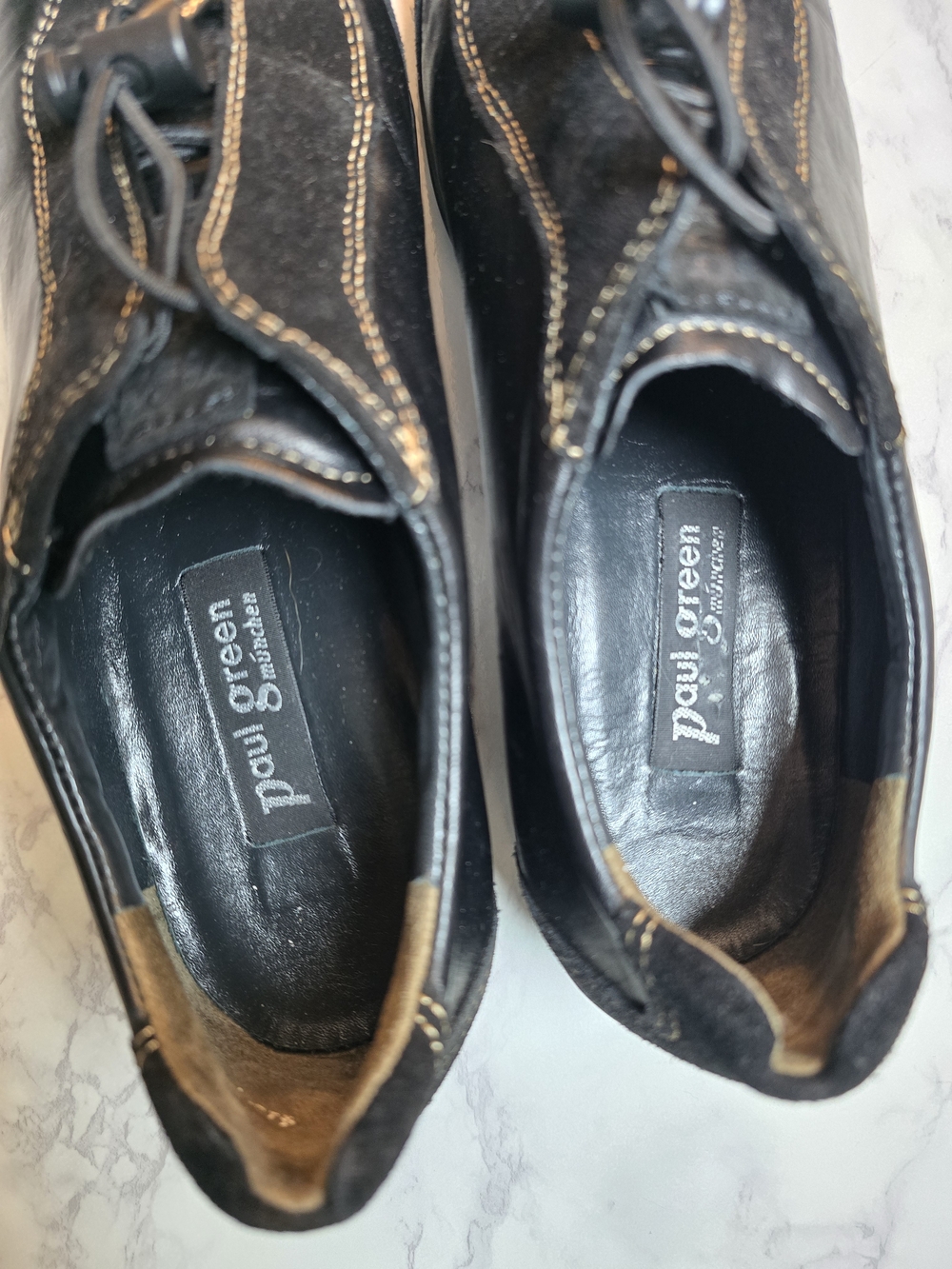 Paul Green Black Suede and Leather Slip-On Loafers with Brown Stitching - Picture 2 of 8